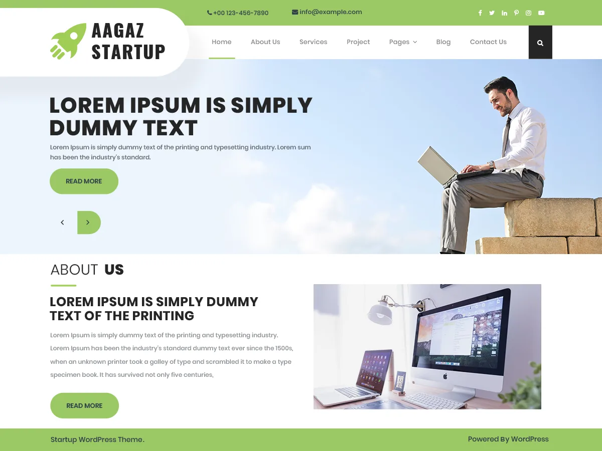 Aagaz Startup web sitesi teması önizlemesi