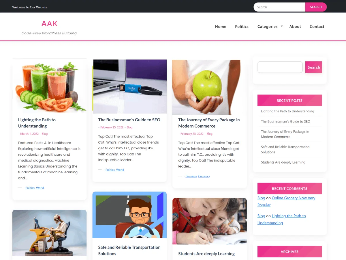 Aak web sitesi temasının modern ve gradient tasarım örneği