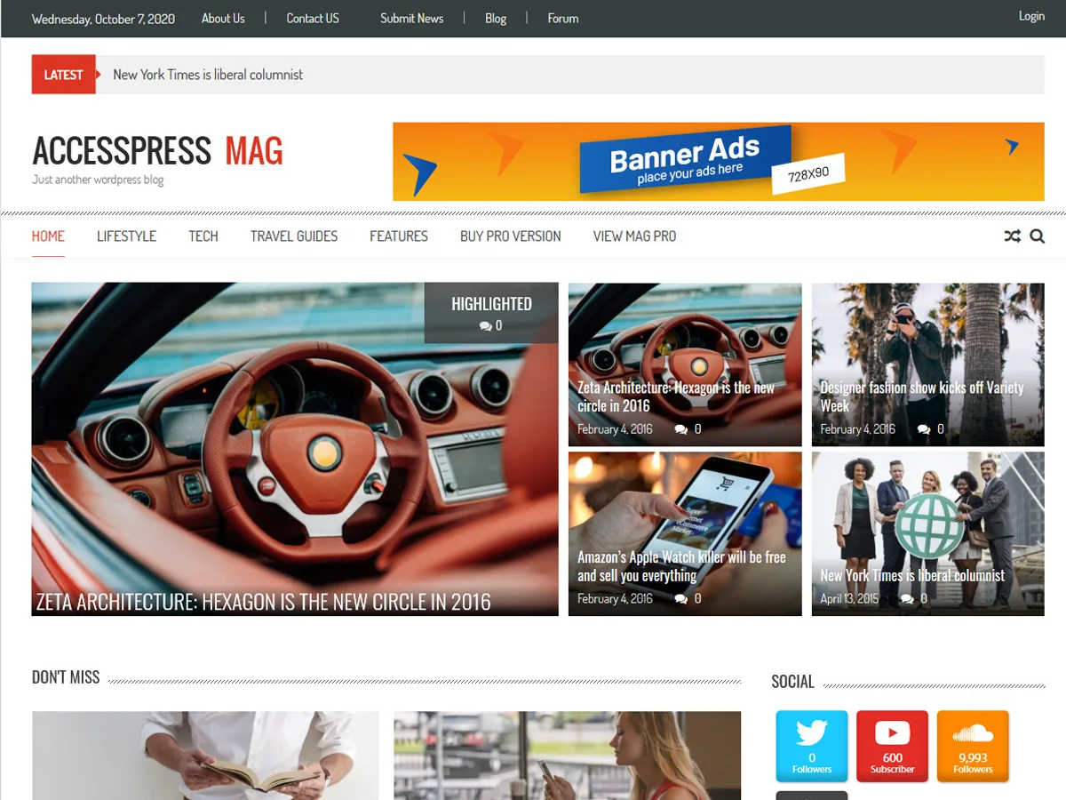 AccessPress Mag WordPress theme default homepage layout