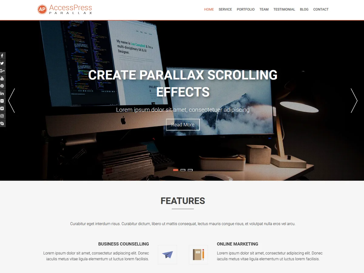 AccessPress Parallax WordPress theme for one-page parallax websites
