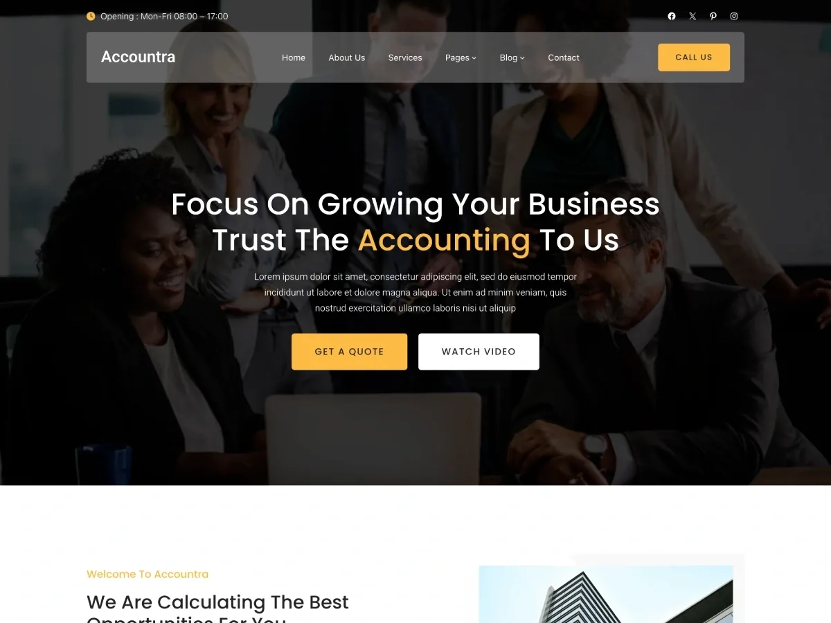 Accountra web sitesi teması ile muhasebe firması web sitesi tasarımı