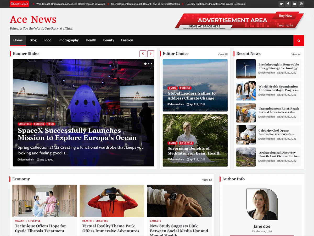 Ace News web sitesi teması önizlemesi