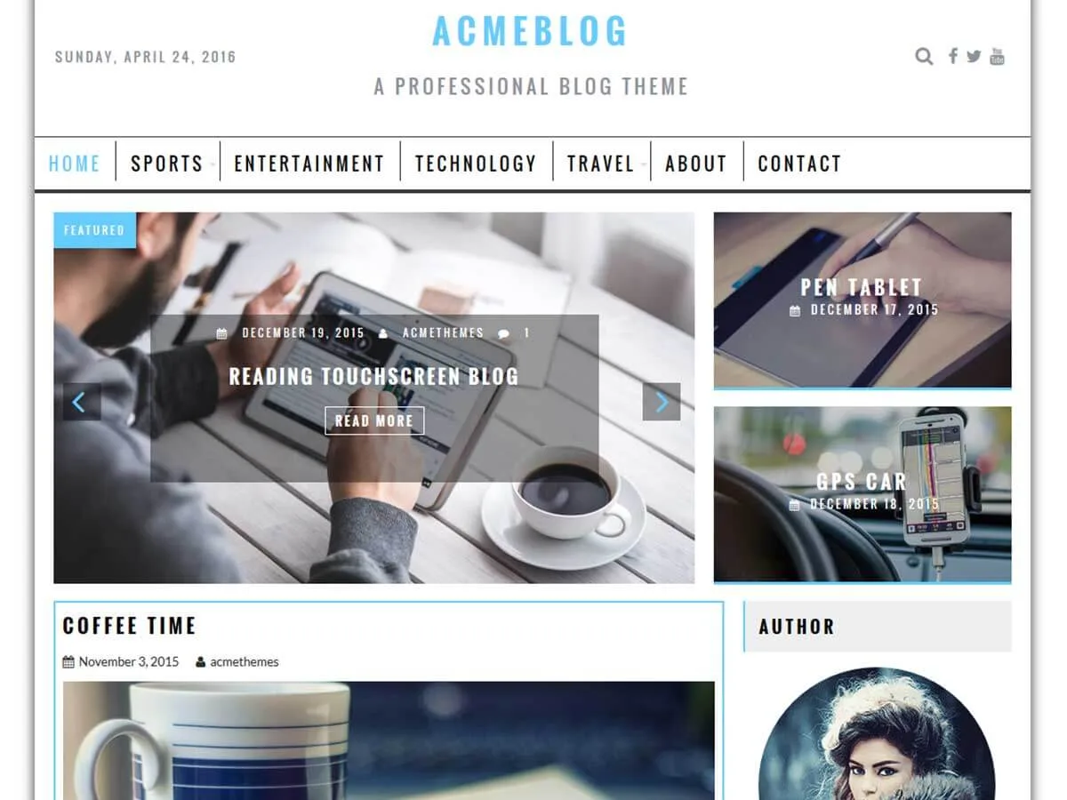 AcmeBlog web sitesi teması önizlemesi