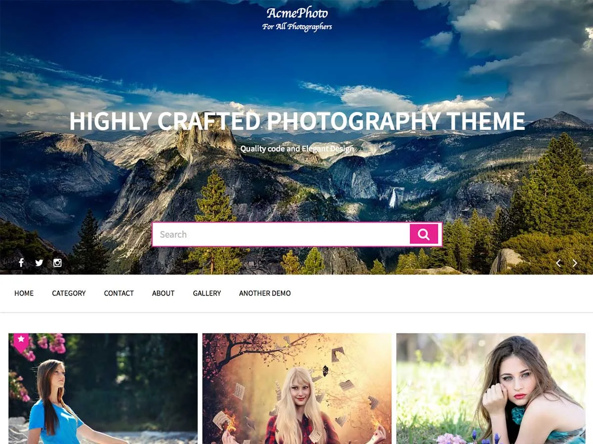 AcmePhoto web sitesi teması önizlemesi