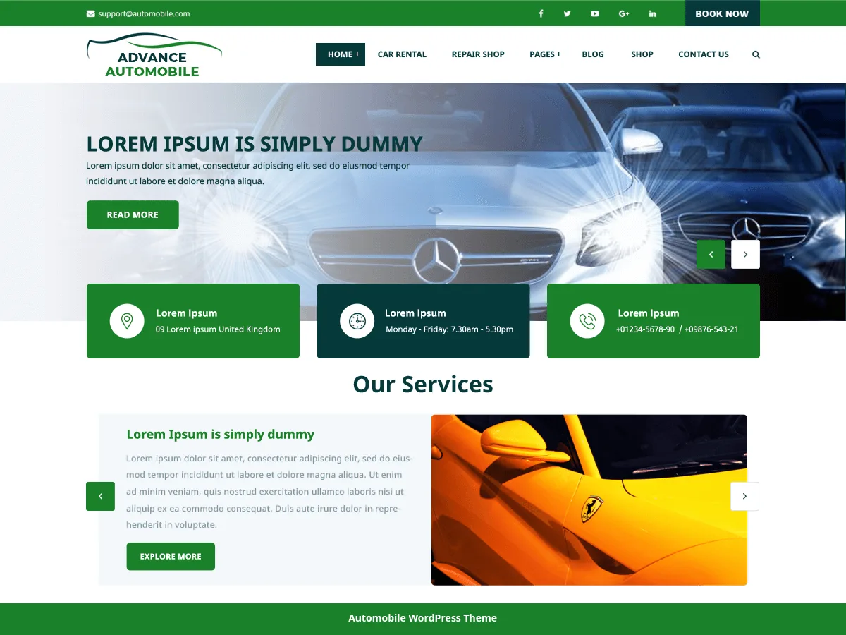 Advance Automobile otomotiv web sitesi teması görseli