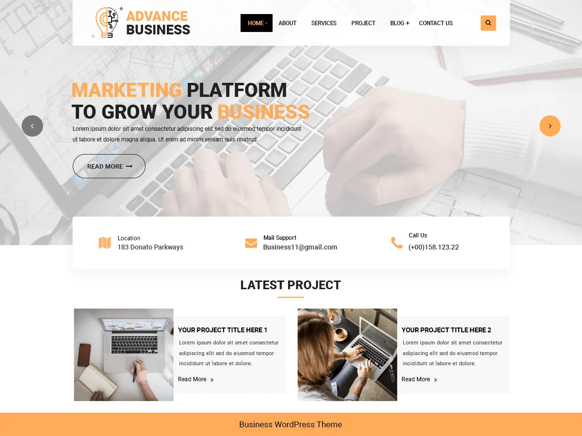 Advance Business web sitesi teması ile kurumsal bir web sitesi görünümü