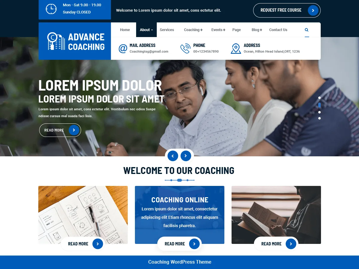 Advance Coaching web sitesi teması ile eğitim ve koçluk sitesi tasarımı