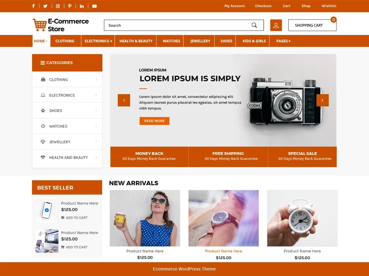 Advance Ecommerce Store web sitesi teması ile oluşturulmuş çevrimiçi mağaza görünümü