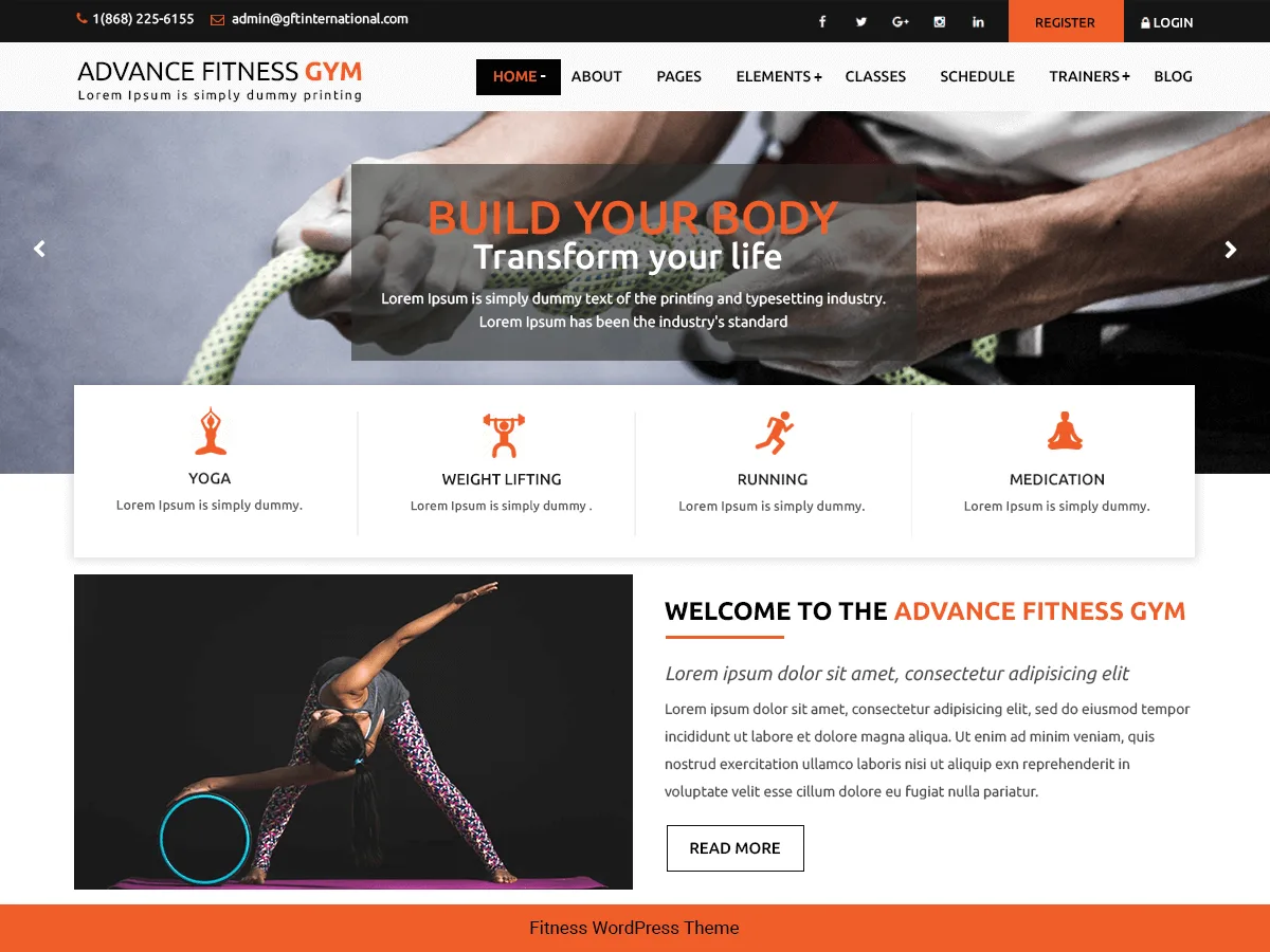Advance Fitness Gym web sitesi teması önizlemesi