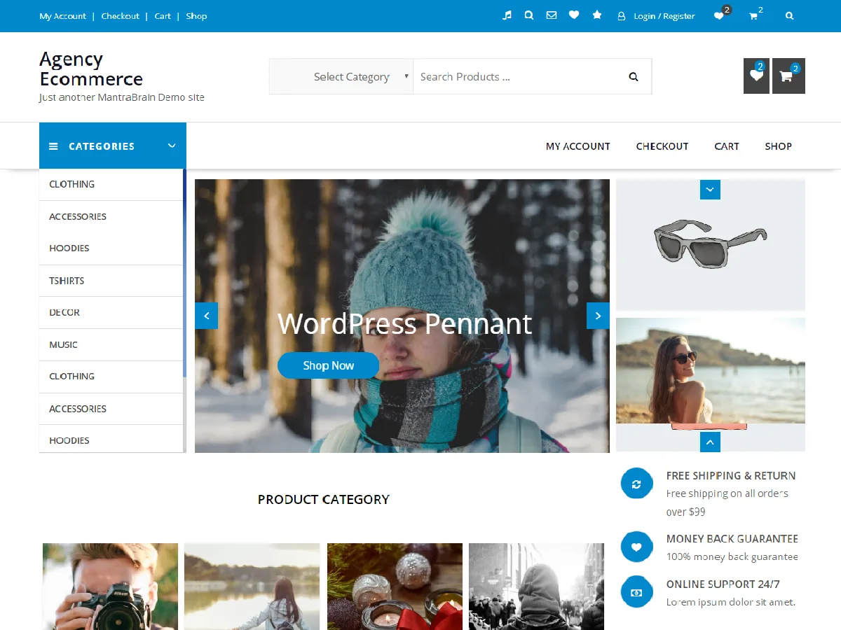 Agency Ecommerce web sitesi teması ile çevrimiçi mağaza görünümü