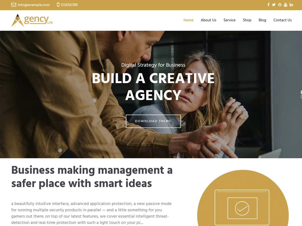 Agency Lite web sitesi teması önizlemesi