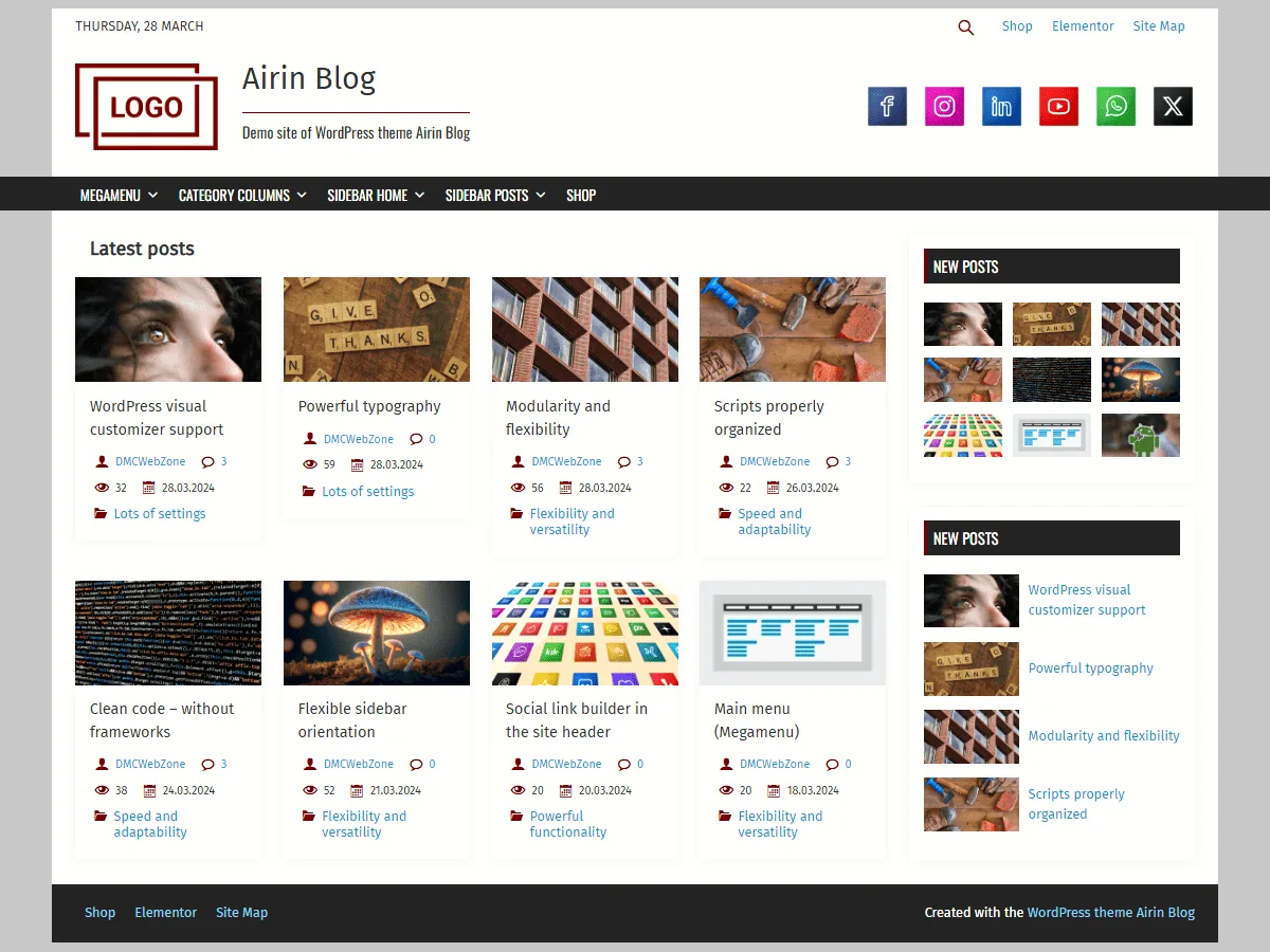 Airin Blog web sitesi teması önizlemesi