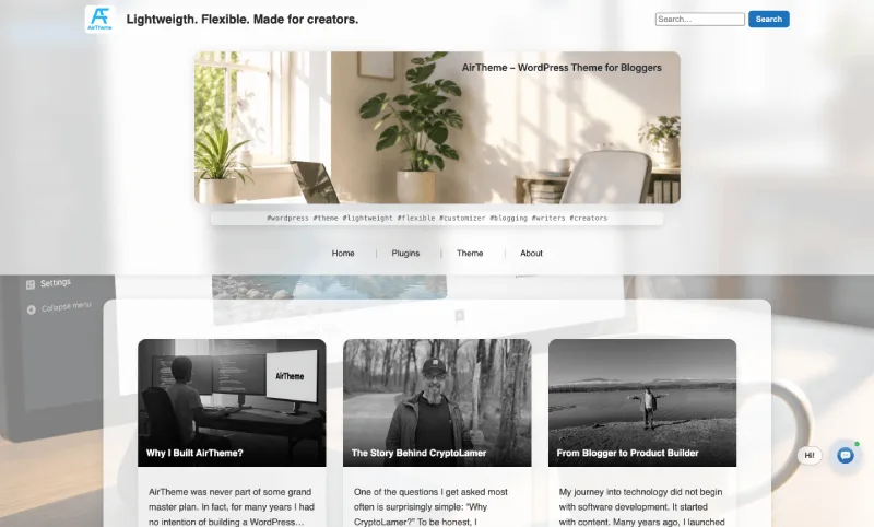 AirTheme web sitesi teması önizlemesi
