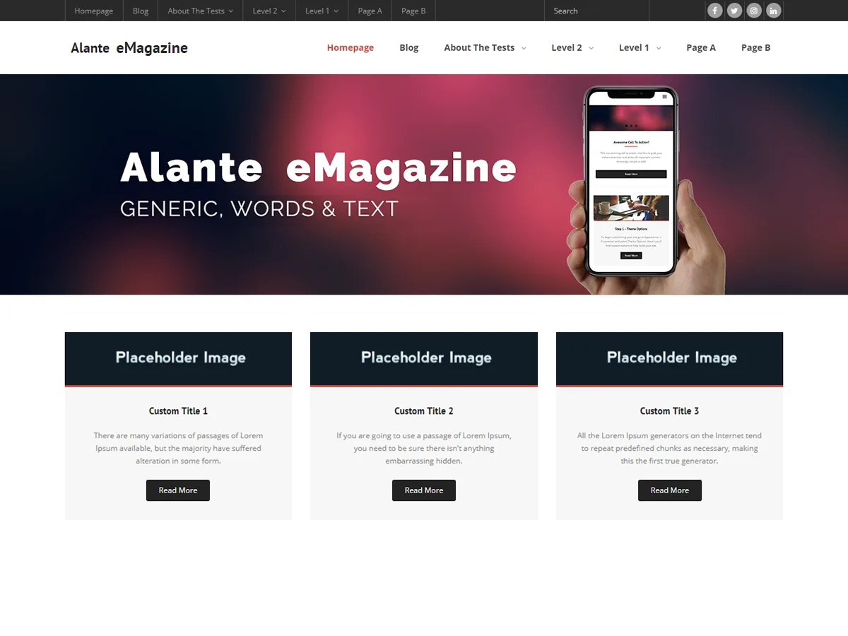 Alante eMagazine web sitesi teması önizlemesi