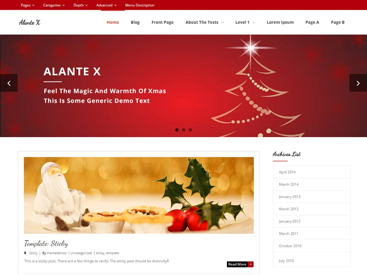 Alante X web sitesi teması önizlemesi