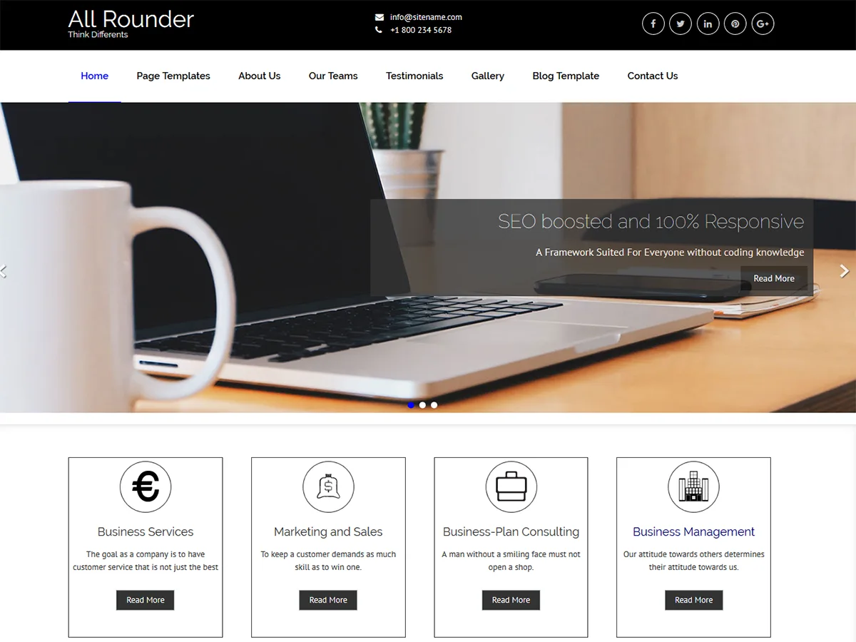All Rounder web sitesi teması örnek görünümü