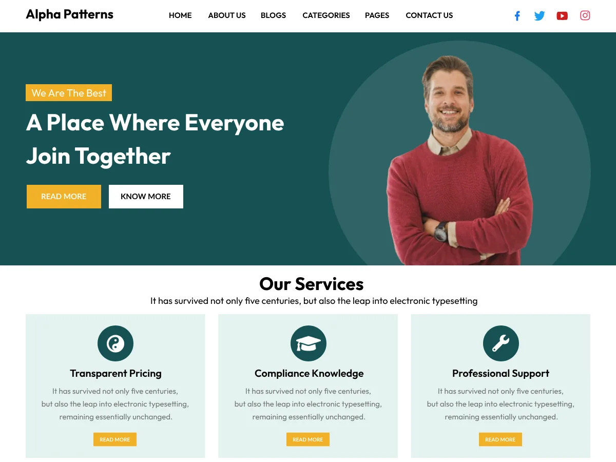 Alpha Patterns web sitesi teması önizlemesi