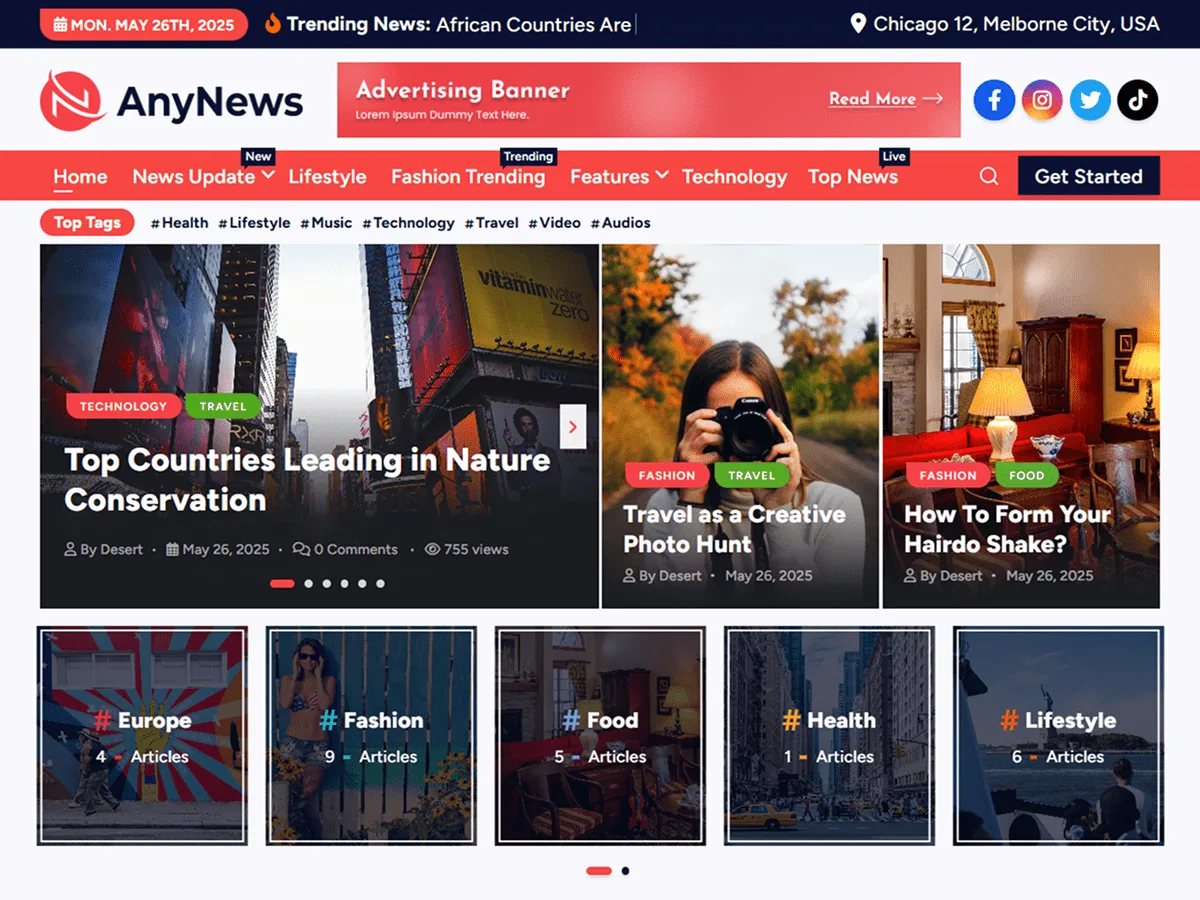 AnyNews web sitesi teması ile haber ve dergi sitesi tasarımı