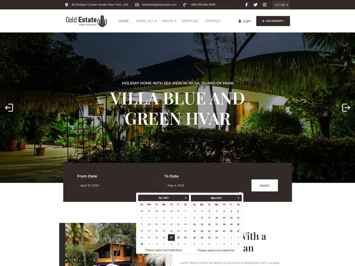 Apartment emlak web sitesi teması önizlemesi