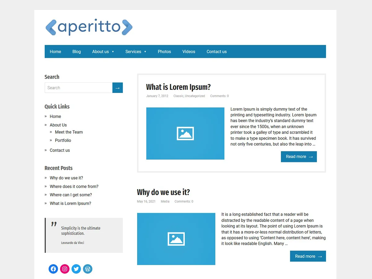 Aperitto web sitesi teması önizlemesi