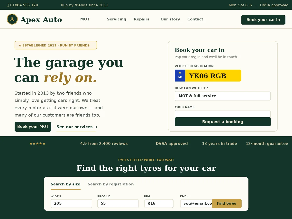 Apex Auto Garage web sitesi teması önizlemesi