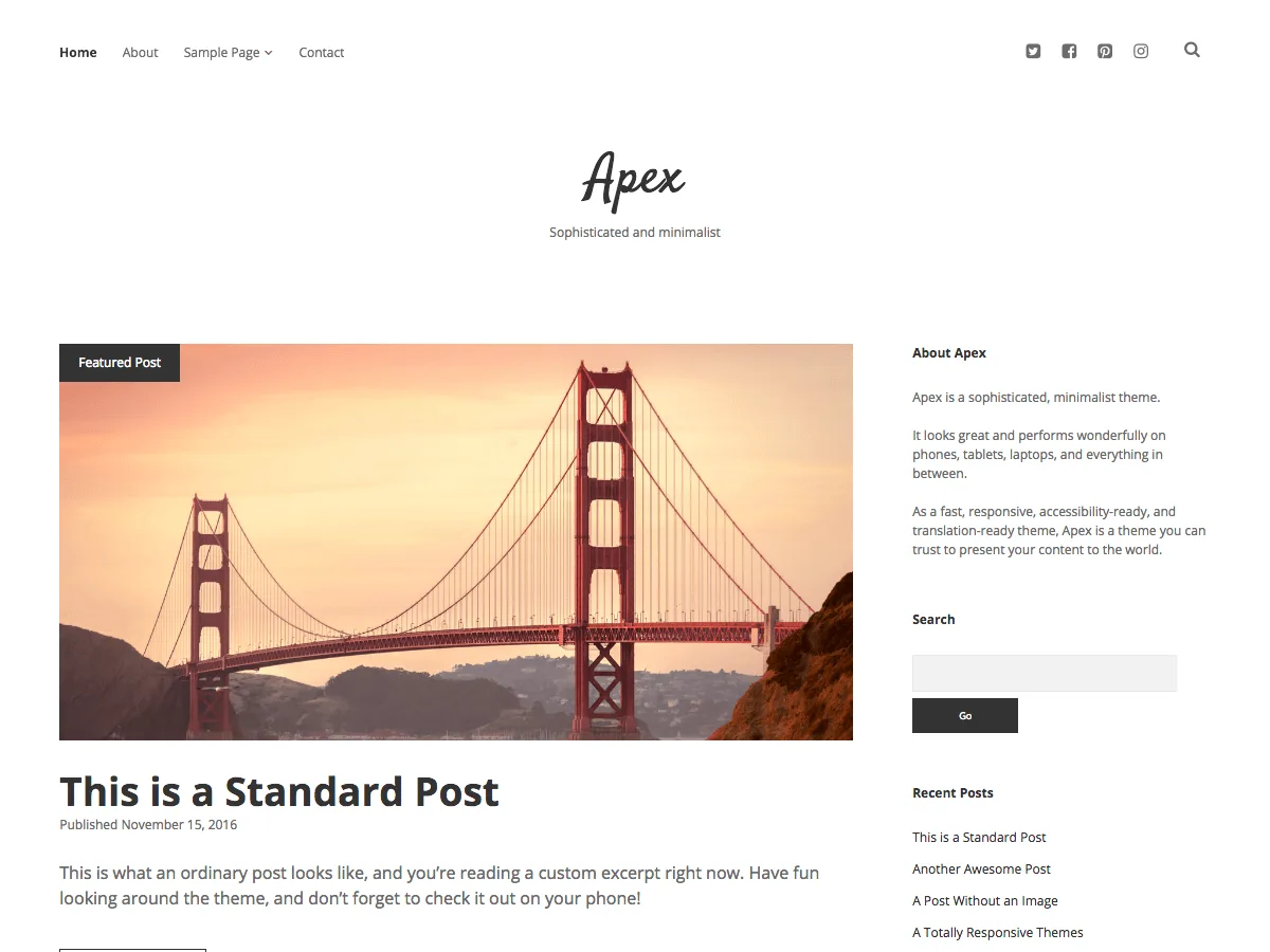 Apex web sitesi teması önizlemesi