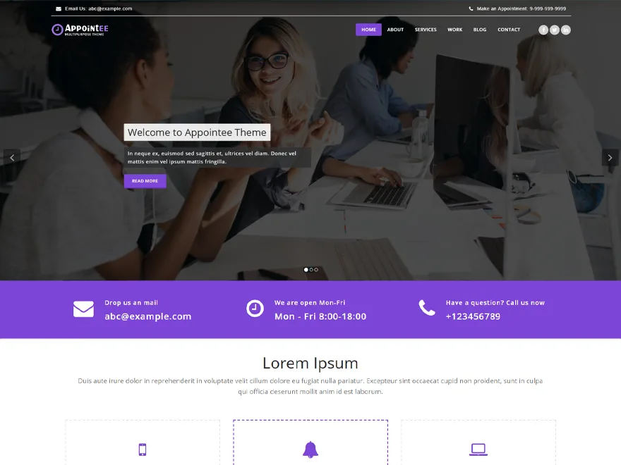 Appointee web sitesi teması kurumsal site görünümü