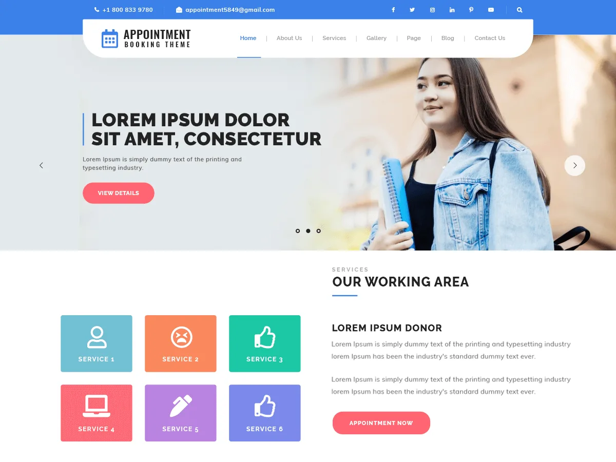Appointment Booking web sitesi temasının masaüstü ve mobil görünümü