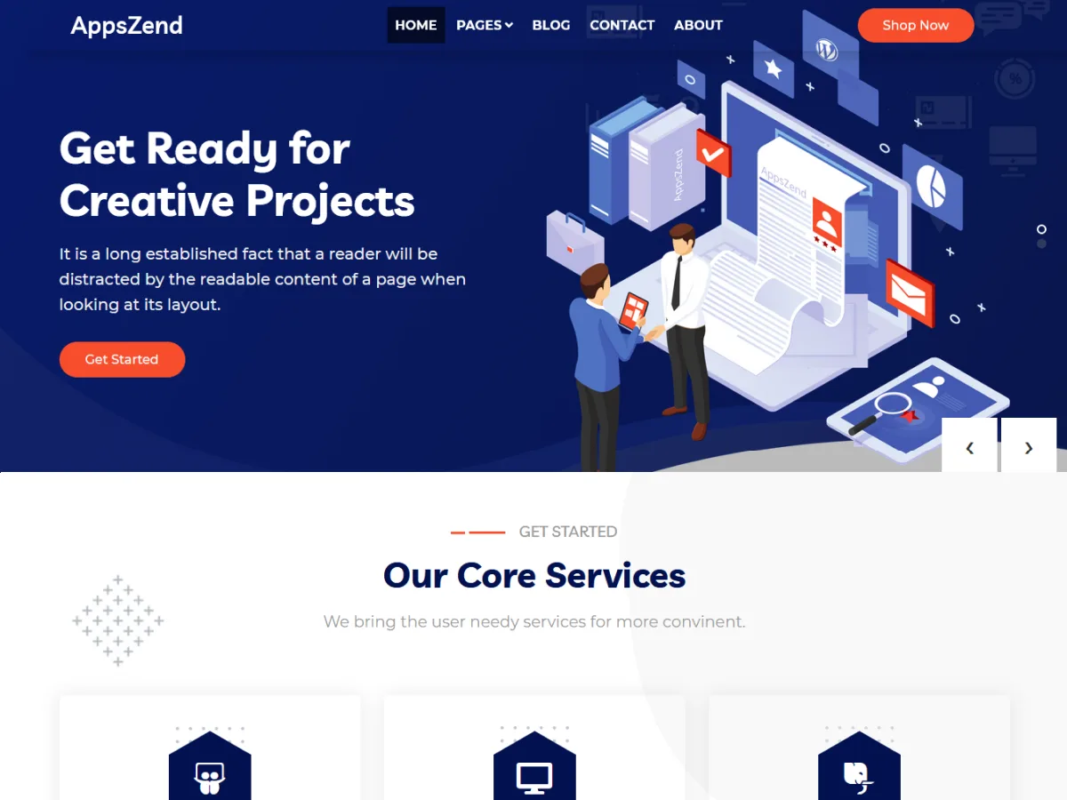 Appzend web sitesi teması ile modern bir işletme web sitesi görünümü
