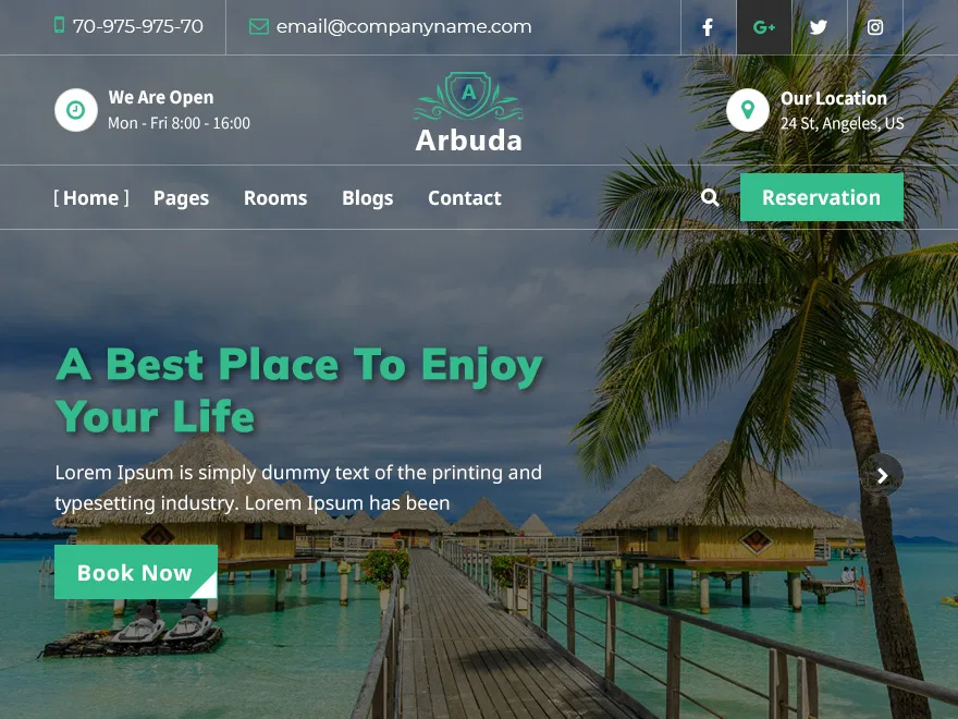Arbuda web sitesi teması ile otel ve konaklama sitesi tasarımı