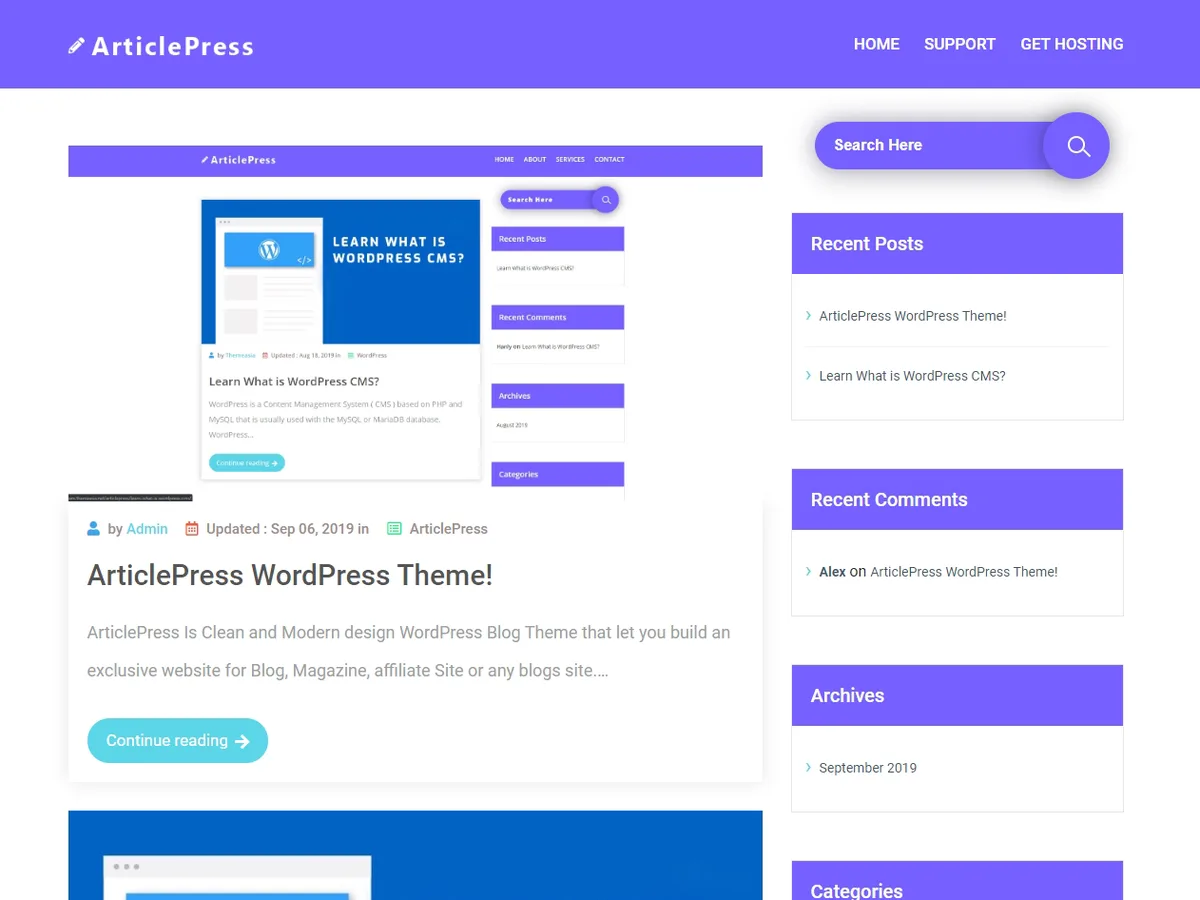 ArticlePress web sitesi teması önizlemesi