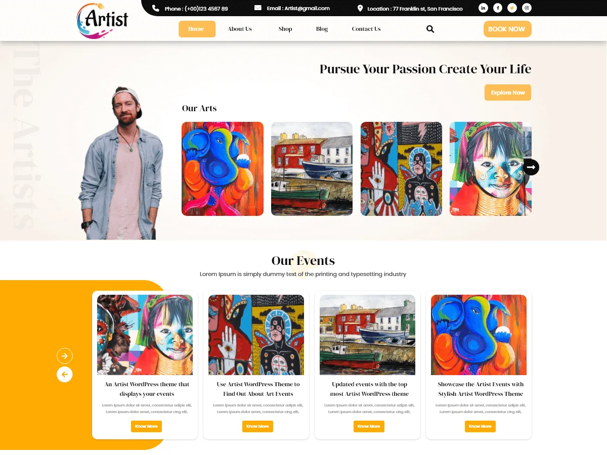 Artist Portfolio web sitesi teması portfolyo görünümü