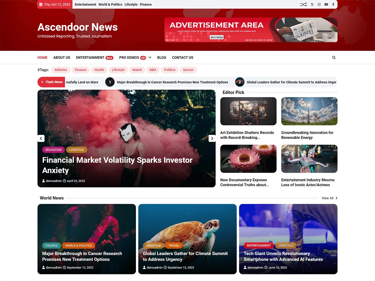 Ascendoor News web sitesi teması önizlemesi