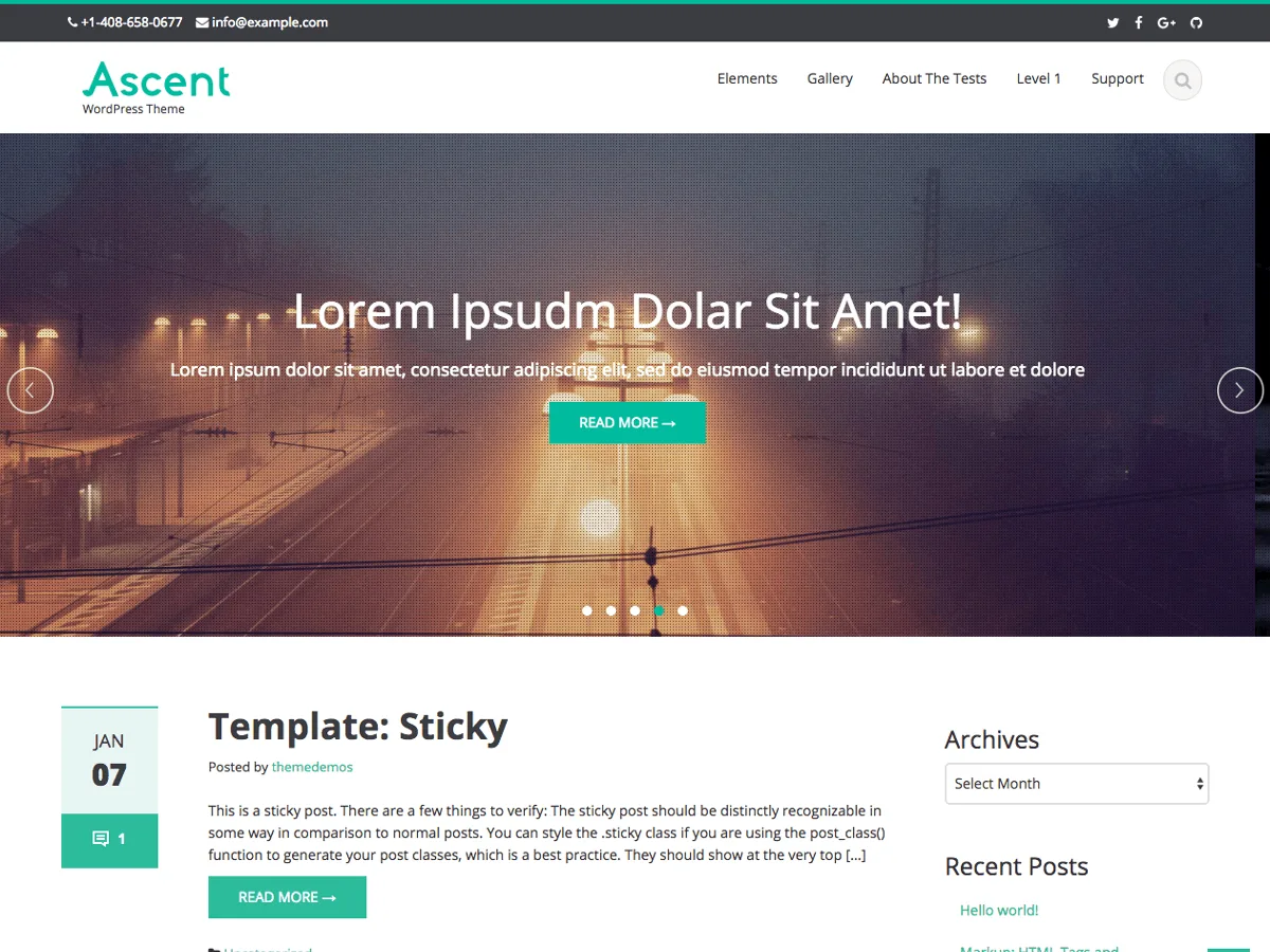 Ascent web sitesi teması önizlemesi