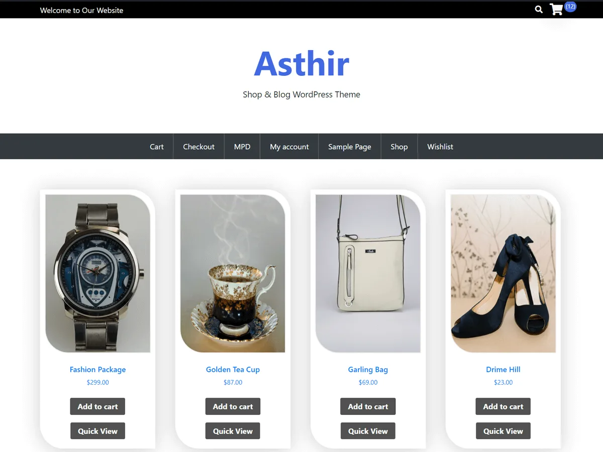 Asthir web sitesi teması önizlemesi