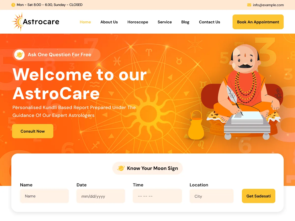 Astrocare web sitesi teması - astrologlar için modern tasarım