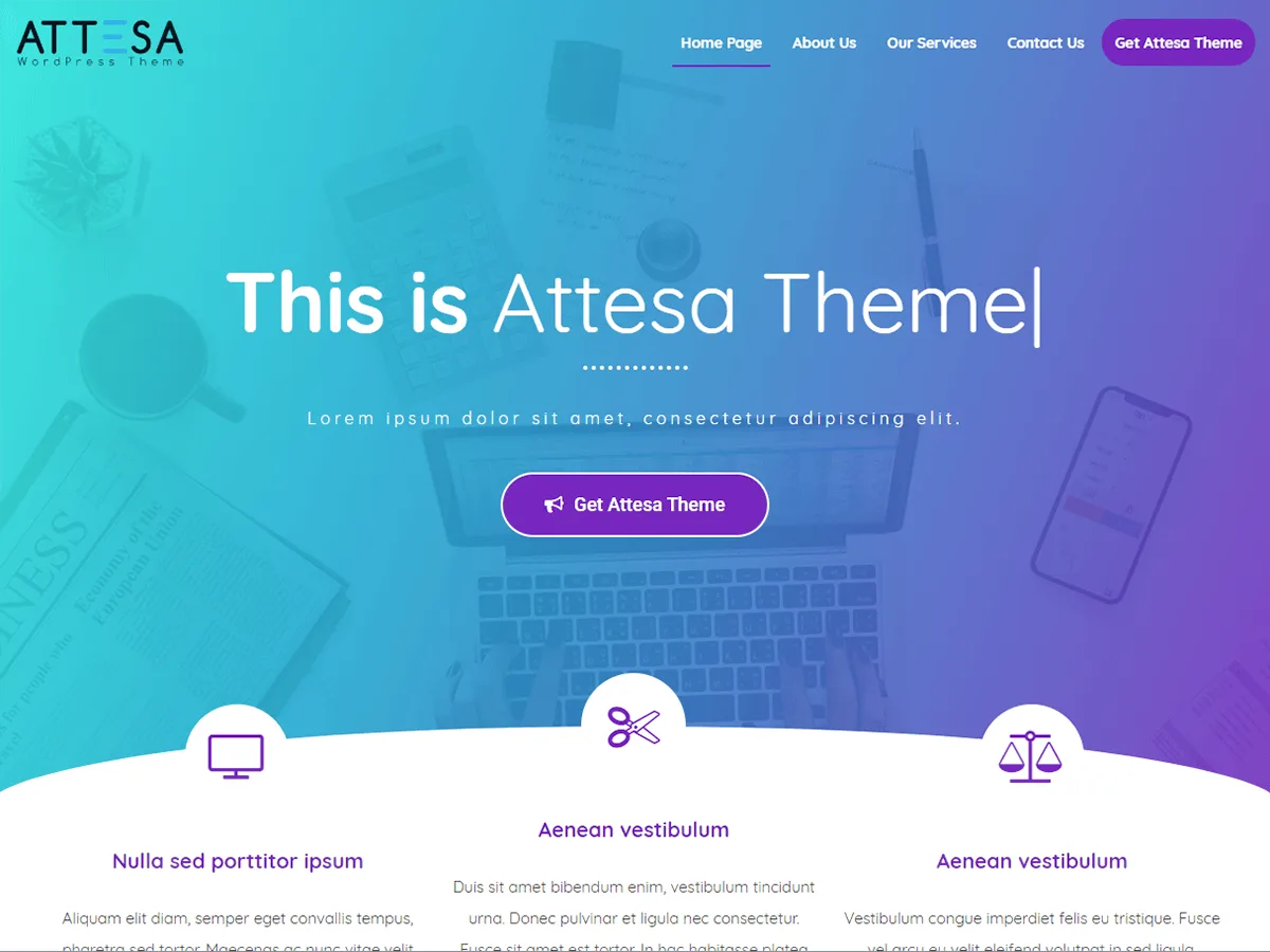 Attesa web sitesi teması önizlemesi