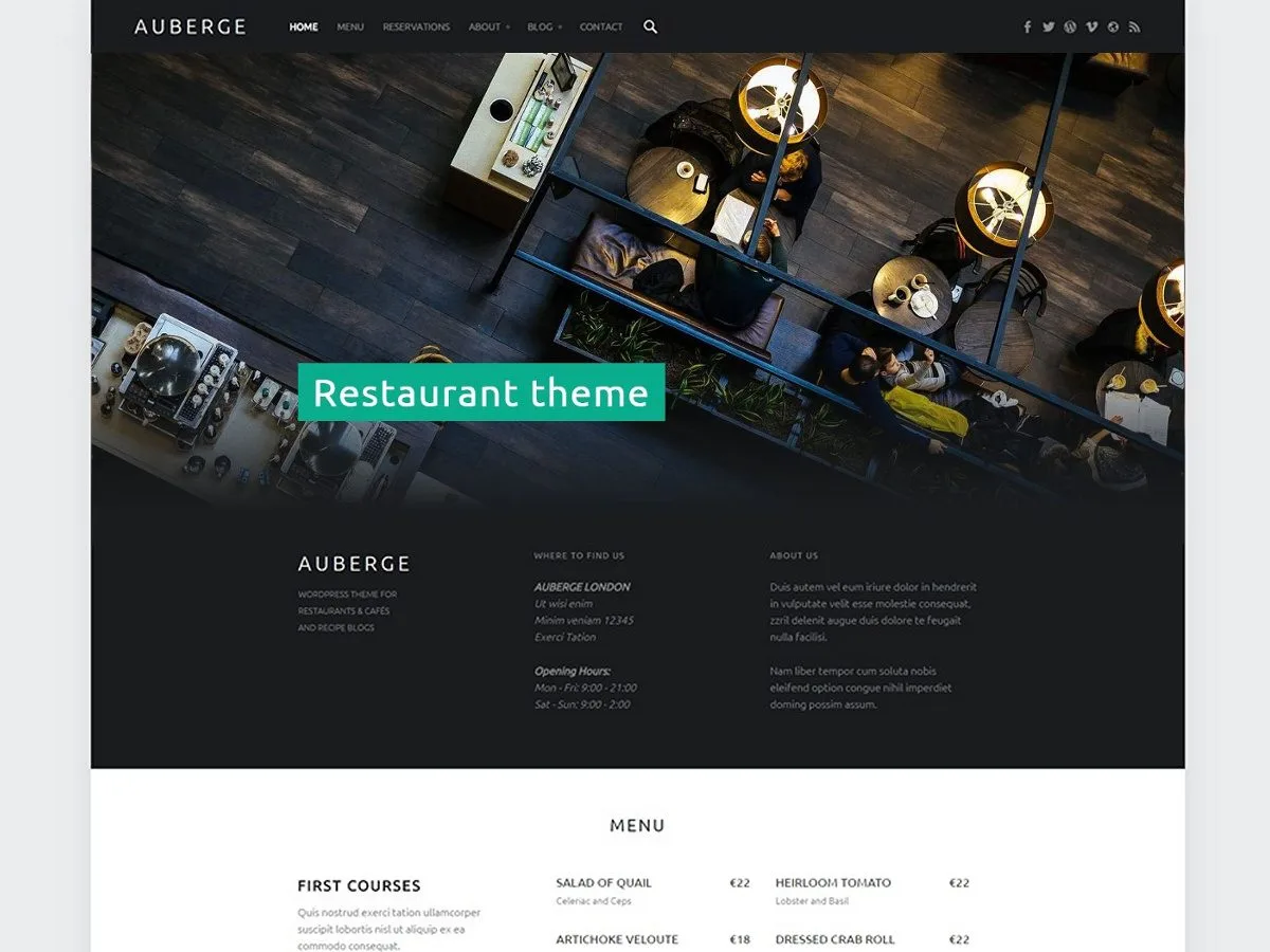 Auberge web sitesi teması ile restoran ve kafe sitesi tasarımı