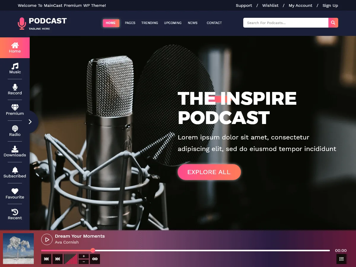 Audio Podcast web sitesi teması önizlemesi