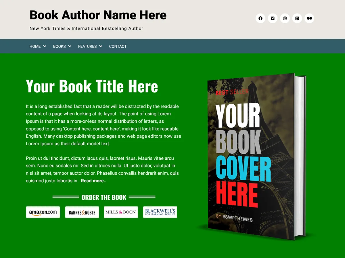 Author Portfolio web sitesi teması önizlemesi