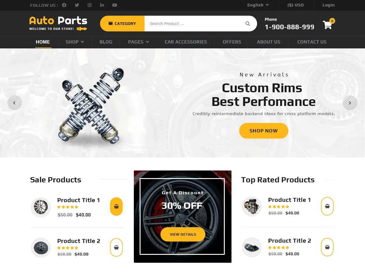 Auto Parts Garage web sitesi teması önizlemesi