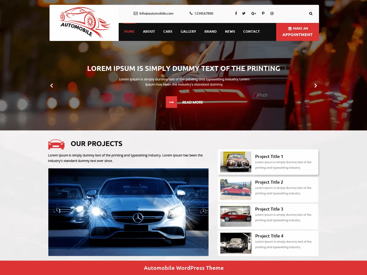 Automobile Car Dealer web sitesi teması ile araç galerisi görünümü