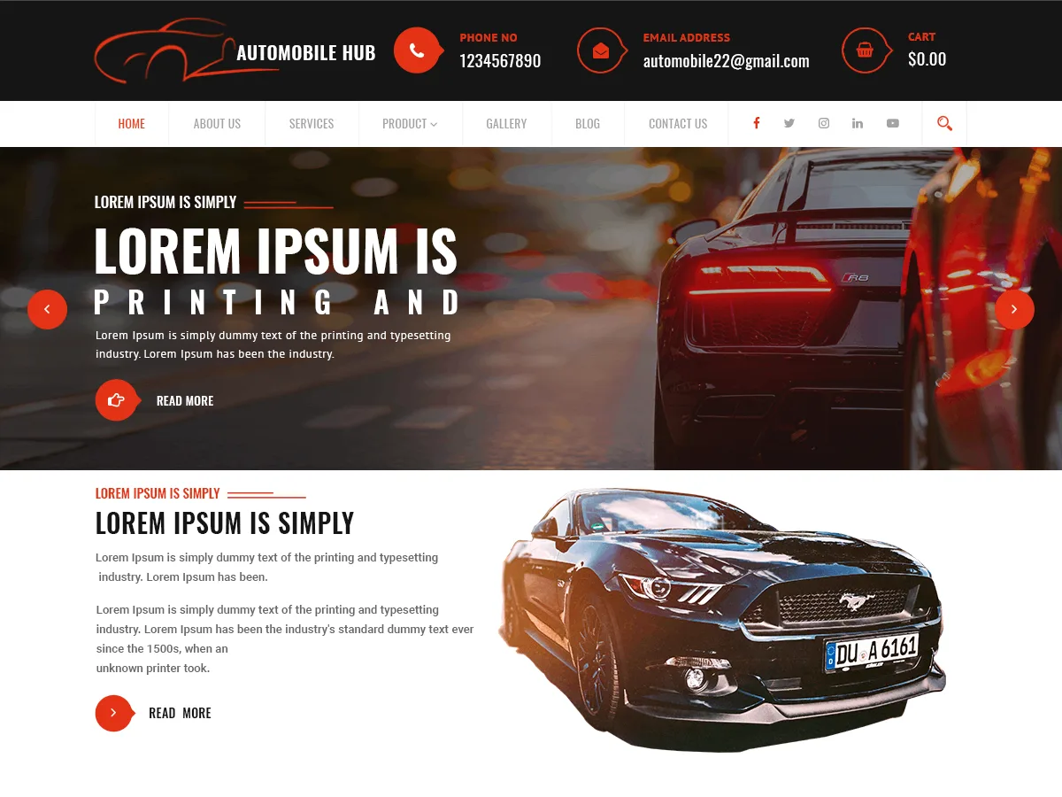 Automobile Hub web sitesi teması ile otomotiv sektörüne yönelik modern bir web sitesi tasarımı