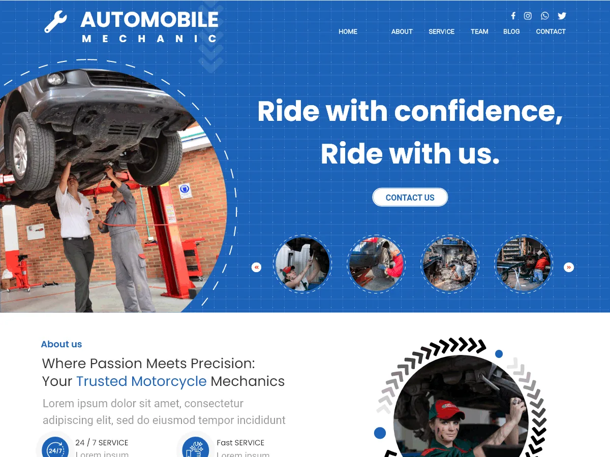 Automobile Mechanic web sitesi teması önizlemesi