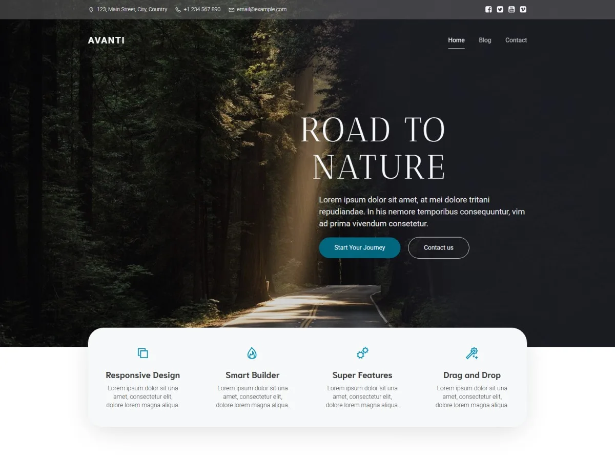 Avantis web sitesi teması ile oluşturulmuş modern bir web sitesi görünümü