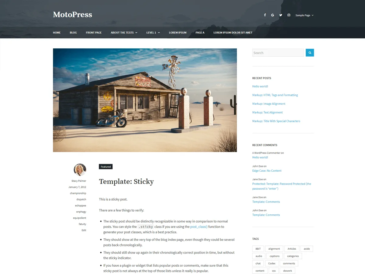 Avior web sitesi teması ile oluşturulmuş örnek bir blog görünümü