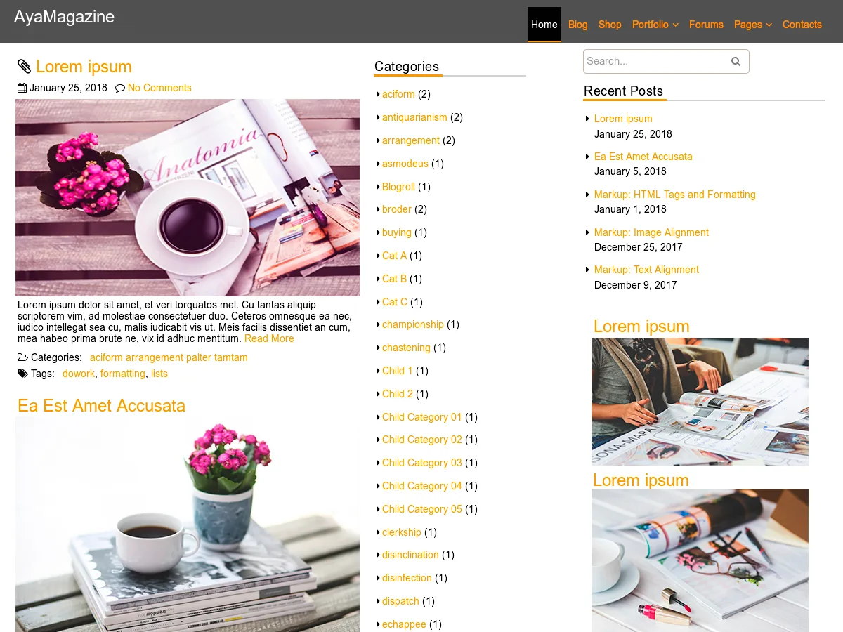 AyaMagazine web sitesi teması önizlemesi