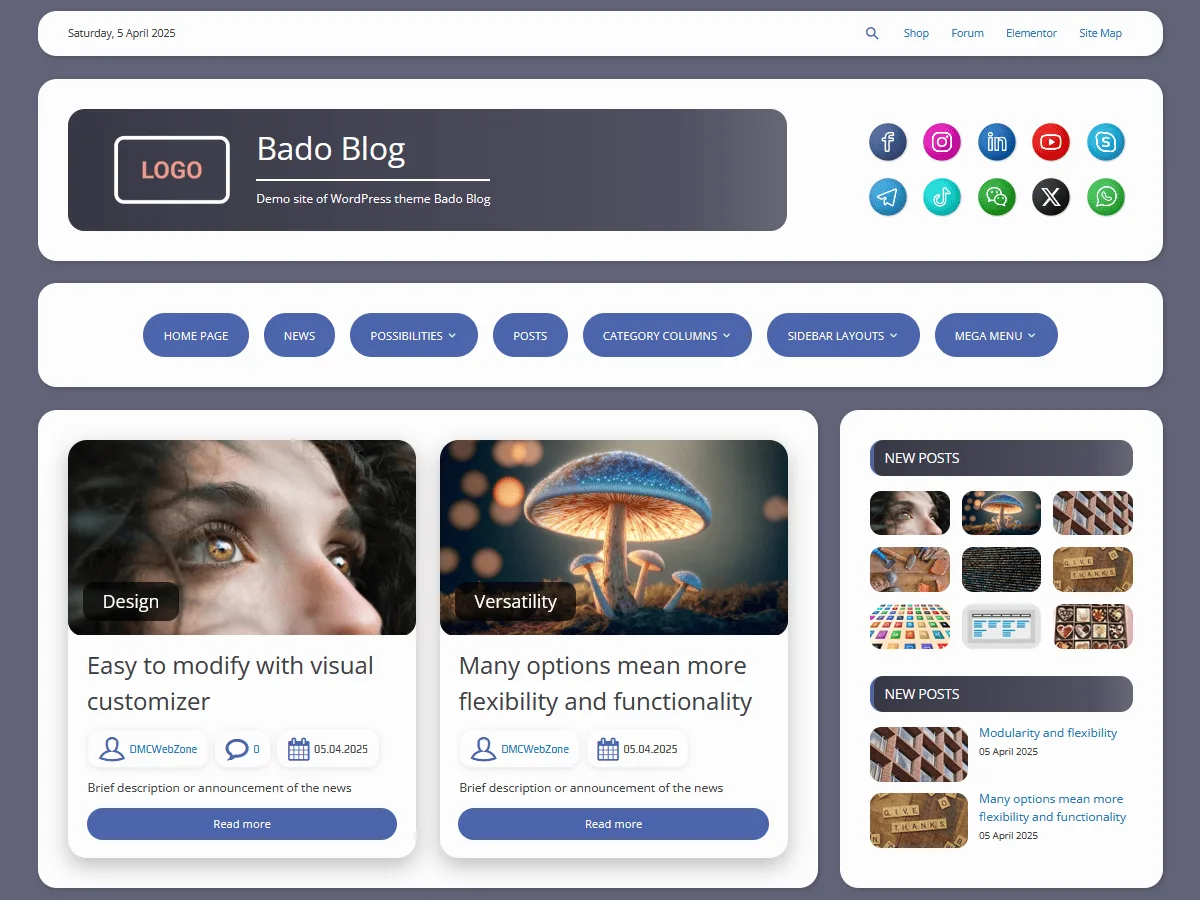 Bado Blog web sitesi teması önizlemesi