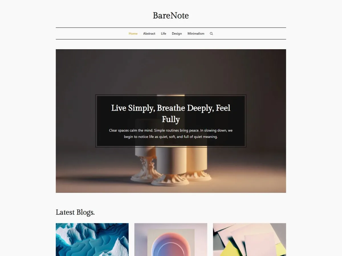 BareNote web sitesi temasının sade ve modern tasarımı