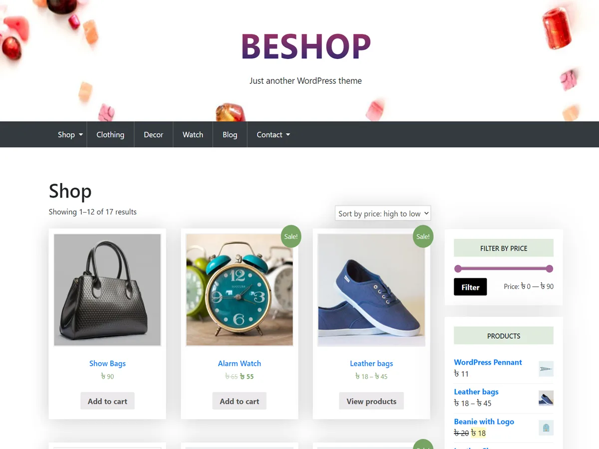 BeShop web sitesi teması ile oluşturulmuş çevrimiçi mağaza görünümü